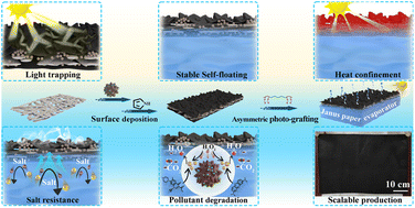 Graphical abstract: Toward multitasking solar desalination: a Janus and scalable paper evaporator with light trapping, heat confinement, salt resistance, and pollutant degradation