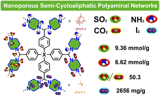 Graphical abstract: Nanoporous semi-cycloaliphatic polyaminal networks for capture of SO2, NH3, and I2
