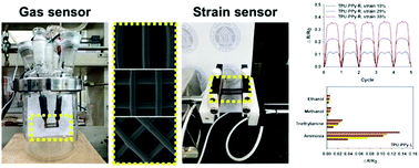 Graphical abstract: Effects of infill patterns on resistance-dependent strain and ammonia gas sensing behaviors of 3D-printed thermoplastic polyurethane modified with polypyrrole