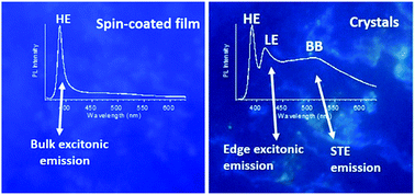 Graphical abstract: Morphology and temperature dependence of a dual excitonic emissive 2D bromoplumbate hybrid perovskite: the key role of crystal edges