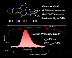 Graphical abstract: A heterocycle fusing strategy for simple construction of efficient solution-processable pure-red thermally activated delayed fluorescence emitters