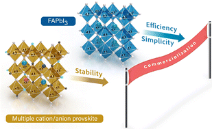 Graphical abstract: The race between complicated multiple cation/anion compositions and stabilization of FAPbI3 for halide perovskite solar cells