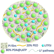 Graphical abstract: Flexible “polymer-in-ceramic” composite solid electrolyte PI–PEO0.2–PDA@LATP0.8 and its ionic conductivity