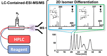 Graphical abstract: Two-dimensional isomer differentiation using liquid chromatography-tandem mass spectrometry with in-source, droplet-based derivatization