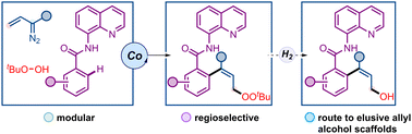 Graphical abstract: A three component 1,3-difunctionalization of vinyl diazo esters enabled by a cobalt catalyzed C–H activation/carbene migratory insertion