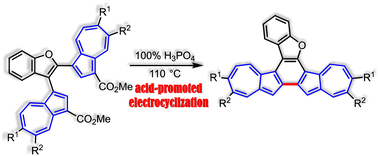 Graphical abstract: Construction of a 2,2′-biazulene framework via Brønsted acid-promoted annulation of 2,3-di(1-azulenyl)benzofurans