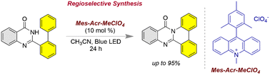 Graphical abstract: Regioselective synthesis of phenanthridine-fused quinazolinones using a 9-mesityl-10-methylacridinium perchlorate photocatalyst