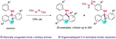 Graphical abstract:Asymmetric synthesis of highly sterically congested α-tertiary amines via organocatalyzed kinetic resolution