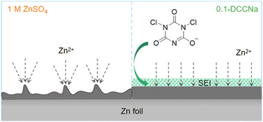 Graphical abstract: An organic–inorganic solid–electrolyte interface generated from dichloroisocyanurate electrolyte additive for a stable Zn metal anode in aqueous Zn batteries