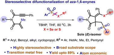 Graphical abstract: Stereoselective synthesis of difunctionalized succinimides from aza-1,6-enynes by radical cascade reaction