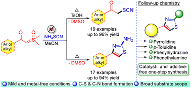 Graphical abstract: Straightforward access to α-thiocyanoketones and thiazoles from sulfoxonium ylides