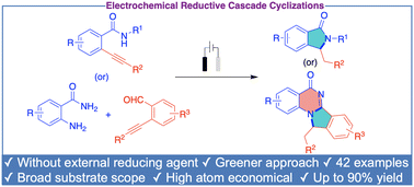 Graphical abstract: Electrochemical reductive cascade cyclization of o-alkynylated derivatives for saturated amides/amines