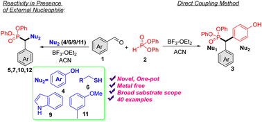 Graphical abstract: BF3–Et2O promoted bifunctionalization of aldehydes for the synthesis of arylmethyl substituted organophosphorus compounds