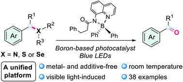 Graphical abstract: Visible light-induced metal-free chemoselective oxidative cleavage of benzyl C–heteroatom (N, S, Se) bonds utilizing organoboron photocatalysts