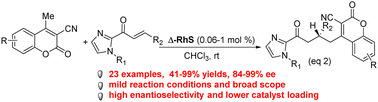 Graphical abstract: Catalytic asymmetric conjugate addition of coumarins to unsaturated ketones catalyzed by a chiral-at-metal Rh(iii) complex