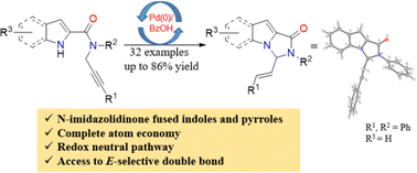 Graphical abstract: Pd/Brønsted acid catalysed intramolecular N-allylation of indoles and pyrroles with alkynes for the synthesis of N-fused heterocycles