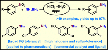 Graphical abstract: Homogenous nickel-catalyzed chemoselective transfer hydrogenation of functionalized nitroarenes with ammonia–borane