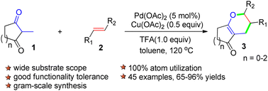 Graphical abstract: Pd(ii)-Catalyzed tandem selective dehydrogenative [4+2] annulation of 2-methyl-1,3-cycloalkanediones with olefins