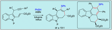 Graphical abstract: Cascade radical cyclization on 3-propargyl-2-alkenyl indole gives stereoselective access to cyclohepta[b]indole over carbazole