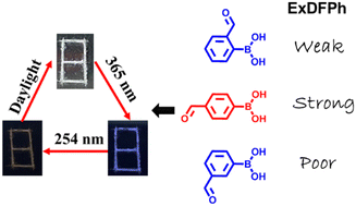 Graphical abstract: Substitution position regulating the excitation-dependent fluorescence–phosphorescence emission of formylphenylboronic acids for single-component white light and anticounterfeiting