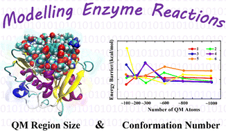 Graphical abstract: Impacts of QM region sizes and conformation numbers on modelling enzyme reactions: a case study of polyethylene terephthalate hydrolase