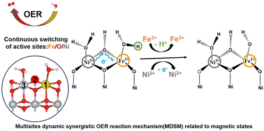 Graphical abstract: A multisite dynamic synergistic oxygen evolution reaction mechanism of Fe-doped NiOOH: a first-principles study