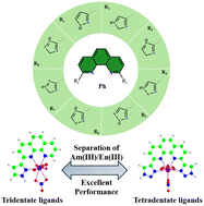 Graphical abstract: Theoretical investigation on the ligands constructed from phenanthroline and five-membered N-heterocyclic rings for bonding and separation properties of Am(iii) and Eu(iii)