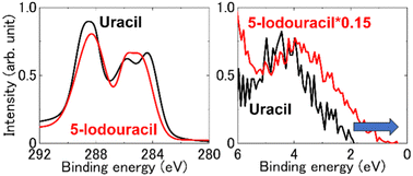 Graphical abstract: Comparison of core and valence band electronic structures of bulk uracil and 5-halouracils