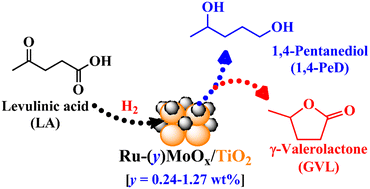 Graphical abstract: MoOx-decorated Ru/TiO2 with a monomeric structure boosts the selective one-pot conversion of levulinic acid to 1,4-pentanediol