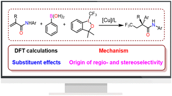 Graphical abstract: Theoretical study on the copper-catalyzed asymmetric alkene trifluoromethyl–arylation cross-coupling reaction: origin of regio- and stereo-selectivity