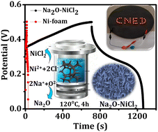 Graphical abstract: Energy storage and water splitting applications of self-grown Na2O–NiCl2 upright standing nanoplates: a process of 3D nickel surface modification using seawater