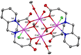 Graphical abstract: A tetracobalt(ii) cluster with a two vertex truncated dicubane topology endogenously supported by carboxylate-based (2-pyridyl)methylamine ligands: magneto-structural and DFT studies