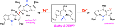 Graphical abstract: One- and two-electron reductions of a bulky BODIPY compound