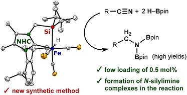 Graphical abstract: Iron complexes supported by silyl-NHC chelate ligands: synthesis and use for double hydroboration of nitriles