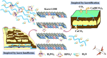 Graphical abstract: A karst-inspired hierarchical Mg/Al layered double hydroxide with a high entropy-driven process for interception and storage