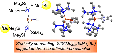 Graphical abstract: Planar three-coordinate iron(ii) complexes supported by sterically demanding –Si(SiMe3)2(SiMe2tBu) ligands