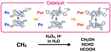 Graphical abstract: Effect of porphyrin ligands on the catalytic CH4 oxidation activity of monocationic μ-nitrido-bridged iron porphyrinoid dimers by using H2O2 as an oxidant