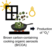 Graphical abstract: Singlet oxygen is produced from brown carbon-containing cooking organic aerosols (BrCOA) under indoor lighting