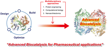 Graphical abstract: Multidisciplinary approaches for enzyme biocatalysis in pharmaceuticals: protein engineering, computational biology, and nanoarchitectonics