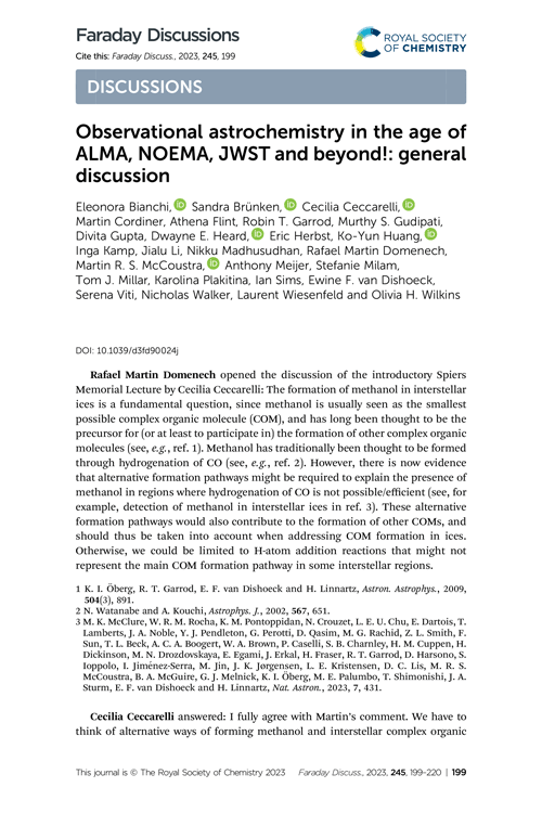 Observational astrochemistry in the age of ALMA, NOEMA, JWST and beyond!: general discussion