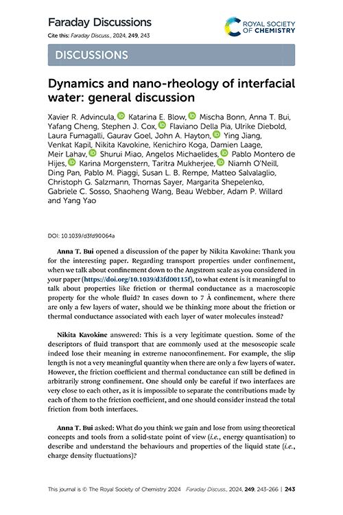 Dynamics and nano-rheology of interfacial water: general discussion