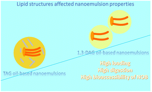 Graphical abstract: Influence of 1,3-diacylglycerol on physicochemical and digestion properties of nanoemulsions and its enhancement of encapsulation and bioaccessibility of hydrophobic nobiletin