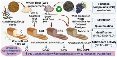 Graphical abstract: Exploration of grape pomace peels and amaranth flours as functional ingredients in the elaboration of breads: phenolic composition, bioaccessibility, and antioxidant activity