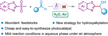 Graphical abstract: Photocatalyzed hydroxyalkylation of N-heteroaromatics with aldehydes in the aqueous phase
