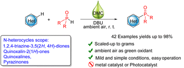 Graphical abstract: Metal-free direct C–H phosphonation of N-heterocycles with diphenylphosphine oxides under mild conditions