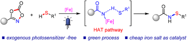 Graphical abstract: Visible-light-induced iron-catalyzed S–N cross-coupling of thiols with dioxazolones