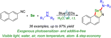 Graphical abstract: Photoinduced, additive- and photosensitizer-free multi-component synthesis of naphthoselenazol-2-amines with air in water