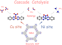 Graphical abstract: Enhanced ammonia selectivity on electrochemical nitrate reduction: Cu–Ni metal–organic frameworks with tandem active sites for cascade catalysis