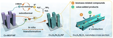 Graphical abstract: In situ transformation of Co-MOF nanorods into Co3S4/Ni3S2 nanotube arrays for electrochemical biomass upgrading