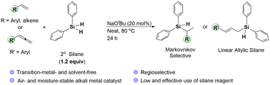 Graphical abstract: Transition-metal- and solvent-free regioselective hydrosilylation of alkenes and allenes enabled by catalytic sodium tert-butoxide